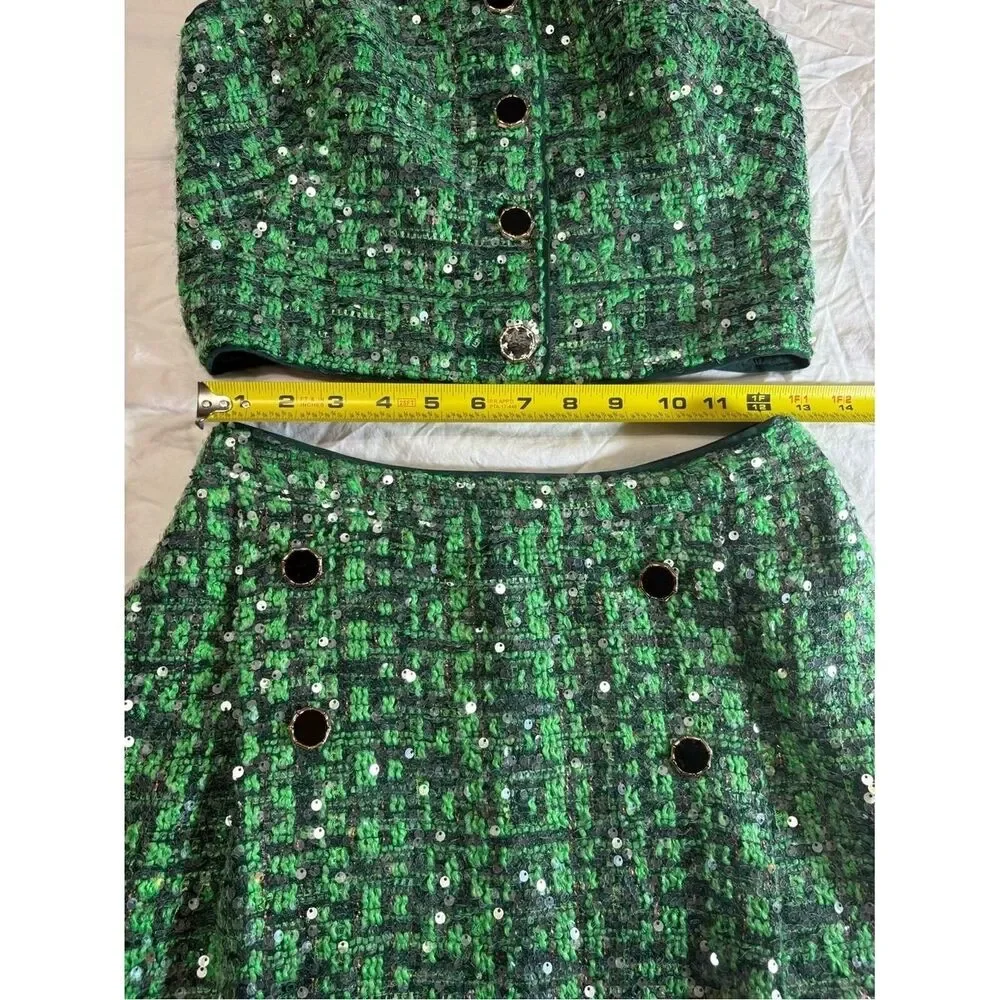 Antropologie Green Sequin Tweed Two-Piece Set - Picture 3 of 12